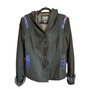 BKE Buckle Tweed Pea Coat Women's Black Wool Blend Lined Boho Chic Size L